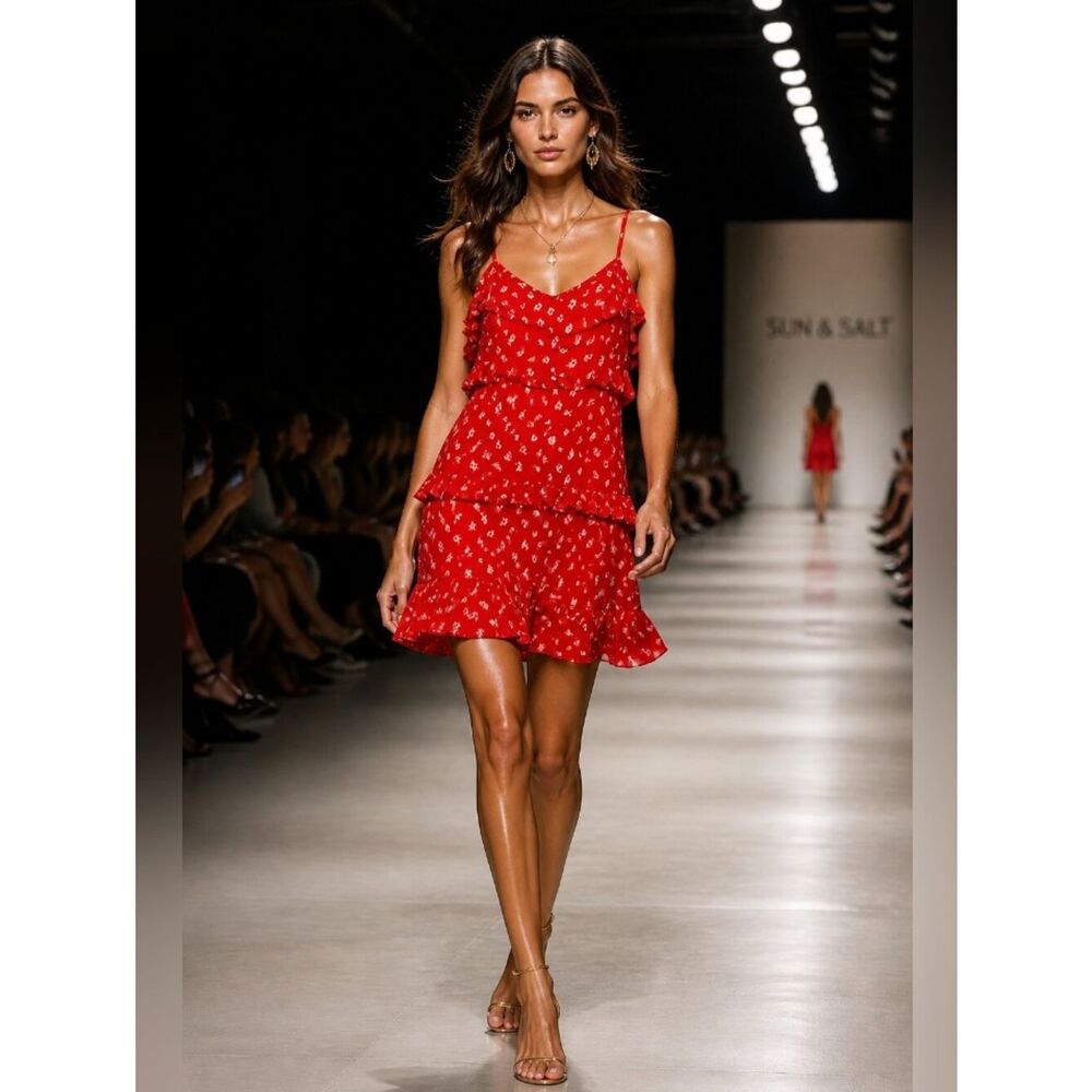 Sim & Sam Red Floral Smocked Top